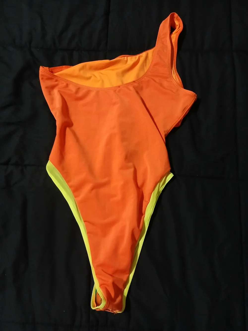 ICON Swim Orange One-Shoulder One-Piece Swimsuit with Yellow Accents